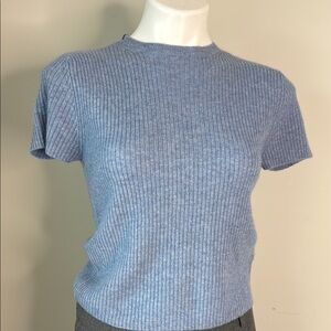 NWT House of Harlow 1960 Baby Blue Ribbed Pure Crewneck crop Sweater size Small